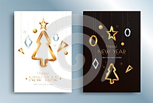 Happy New Year greeting card with christmas tree