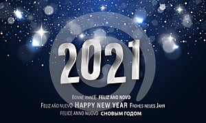 Happy New Year greeting card in different languages. PF 2021