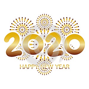 2020 Happy New Year Greeting Card with Gold Fireworks