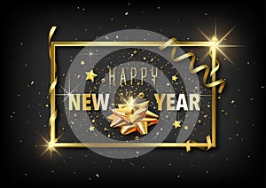 Happy New Year Greeting Card with Golden Decoration
