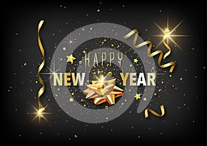 Happy New Year Greeting Card with Golden Decoration