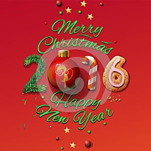 Happy New Year 2016 Greeting Card and Merry