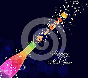 Happy new year 2016 greeting card or poster design with colorful triangle champagne explosion