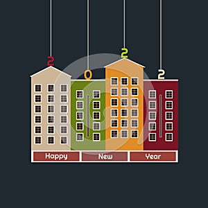 Happy New Year Greeting Card. Real Estate Concept