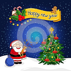 Happy New Year greeting card with Santa Claus