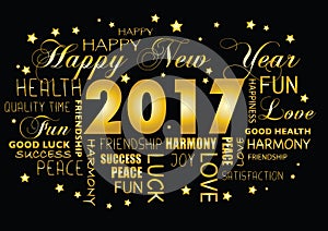 Happy New year 2017 greeting card - tagcloud