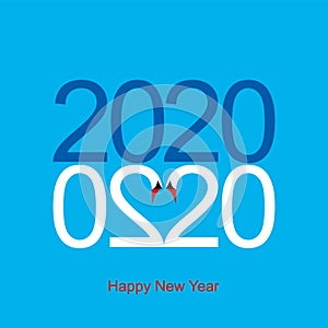 Happy New Year 2020. Greeting  card. Two swans from two deuces create a symbol of love. Two swans form a heart shape.