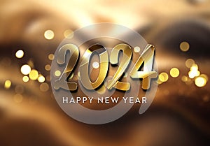 Happy New Year greetings card with glossy effect. Shiny 2024 text. 3D rendering