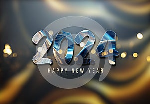 Happy New Year greetings card with glossy effect. Shiny 2024 wishes