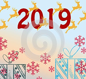 2019 Happy New Year greetings. Holidays colored background, bubbles shape pattern. Funny isolated digits, 2019 background with Chr
