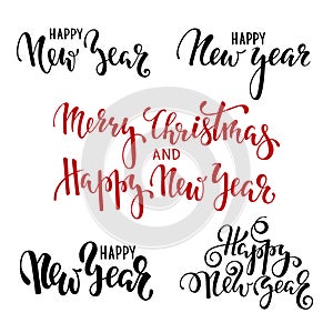 Happy New Year. Hand drawn creative calligraphy, brush pen lettering. design holiday greeting cards and invitations of Merry
