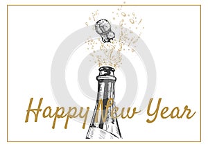 Happy New Year Hand drawn Illustration of Champagne explosion