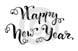 Happy New Year hand drawn lettering for greeting card.