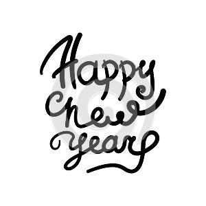 Happy New Year hand lettering calligraphy isolated on white background. Vector holiday illustration element.