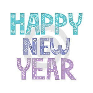 Happy New Year hand lettering calligraphy isolated on white background. Vector holiday illustration element.