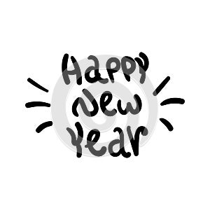 Happy New Year hand lettering calligraphy isolated on white background. Vector holiday illustration element.