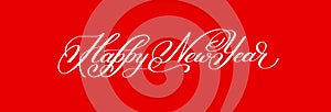 Happy New Year hand lettering congratulate red inscription logo