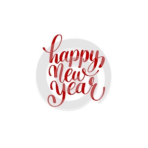 Happy New Year hand lettering congratulate red inscription photo