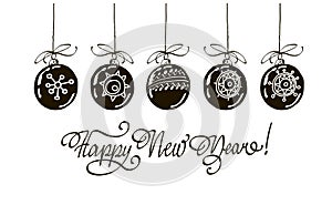 Happy new year hand lettering isolated on white background. Vector image.