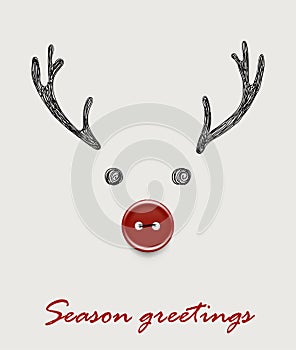 Happy new year 2019 handmade greeting vector card / banner with hand drawn deer and realistic sewing button and Season greetings photo