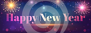 Happy New Year header or banner design with bursting fireworks o