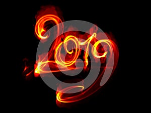 Happy new year 2019 isolated numbers lettering written with white fire flame or smoke on black background