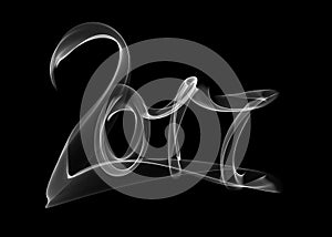 Happy new year 2017 isolated numbers lettering written with white fire flame or smoke on black background