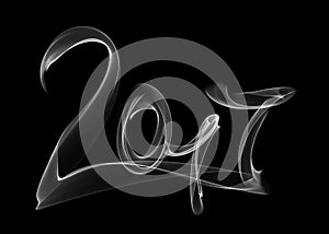 Happy new year 2017 isolated numbers lettering written with white fire flame or smoke on black background