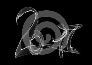 Happy new year 2017 isolated numbers lettering written with white fire flame or smoke on black background