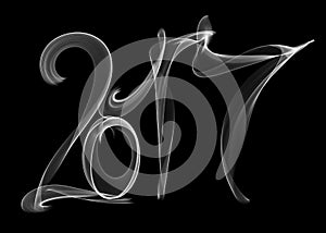 Happy new year 2017 isolated numbers lettering written with white fire flame or smoke on black background