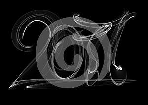 Happy new year 2017 isolated numbers lettering written with white fire flame or smoke on black background