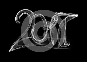 Happy new year 2017 isolated numbers lettering written with white fire flame or smoke on black background