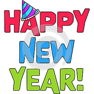 Happy New Year January 1 Cartoon Colored Clipart