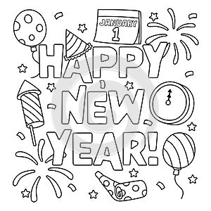 Happy New Year January 1 Coloring Page for Kids