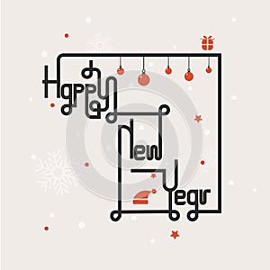 Happy new year lettering abstract background.Hand drawn Happy new