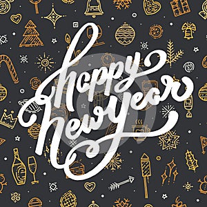 Happy New Year lettering on black background