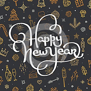 Happy New Year lettering on black background