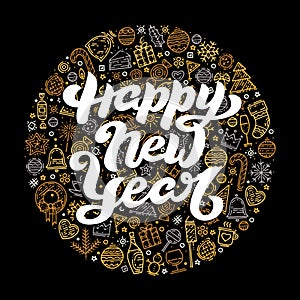 Happy New Year lettering on black background