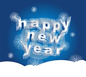 Happy New Year lettering on blue vector background with sparkle. Greeting card design template. Great for banners, party posters