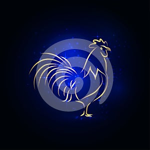 Happy new year lights and glitter background. 2017 symbol, the rooster silhouette