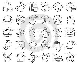 Happy New Year line icons collection. Thin outline icons pack. Vector illustration eps10