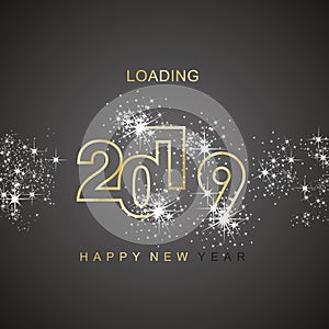 Happy New Year 2019 loading spark firework gold black vector logo icon