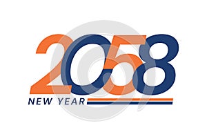 Happy New Year 2058 logo design, New Year 2058 text design isolated on white background