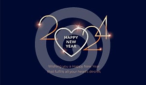 Happy New Year 2024 love concept - 2024 logo in a heart shape