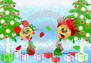 Happy New Year and Marry Christmas with girl and boy