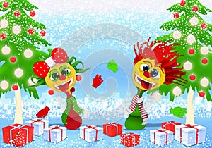 Happy New Year and Marry Christmas with girl and boy