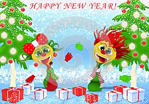 Happy New Year and Marry Christmas with girl and boy