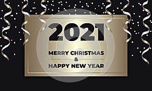 Happy new year & merry christmas 2021 golden luxury vector background with confetti