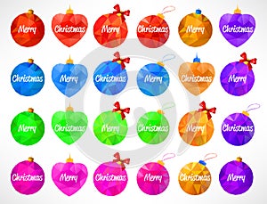 Happy New Year and Merry Christmas big multicolor set of triangles toys or ball