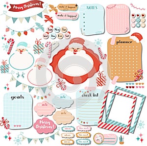 Happy New year Merry christmas Collection of weekly or daily planner pages or stickers, sheet for notes and to do list templates